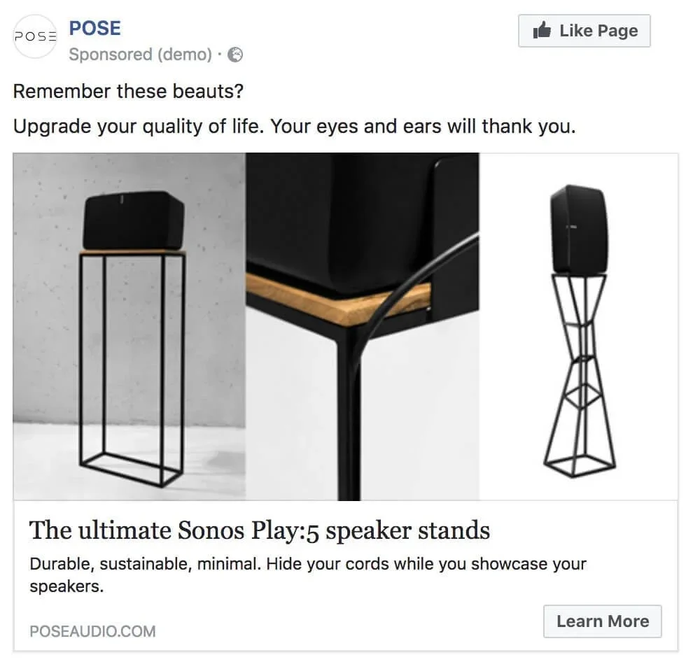 An example of retargeting focused on selling