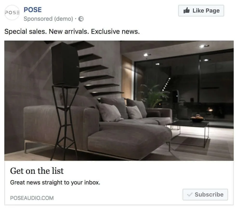 An example of retargeting focused on email list growing
