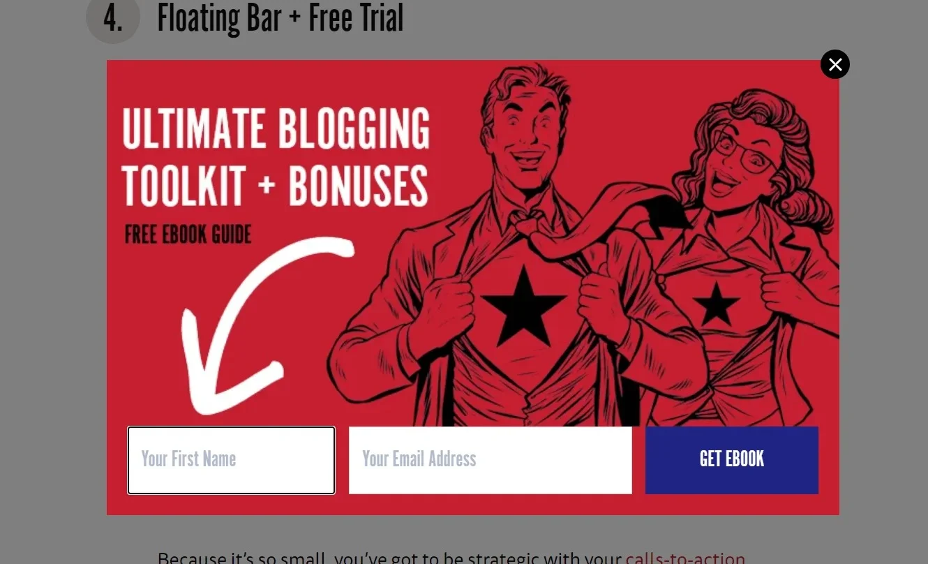 A lightbox pop-up example from Blog Tyrant