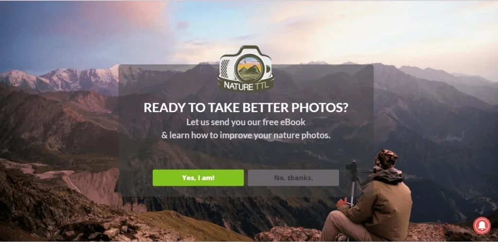 Welcome mat pop-up example from NatureTTL