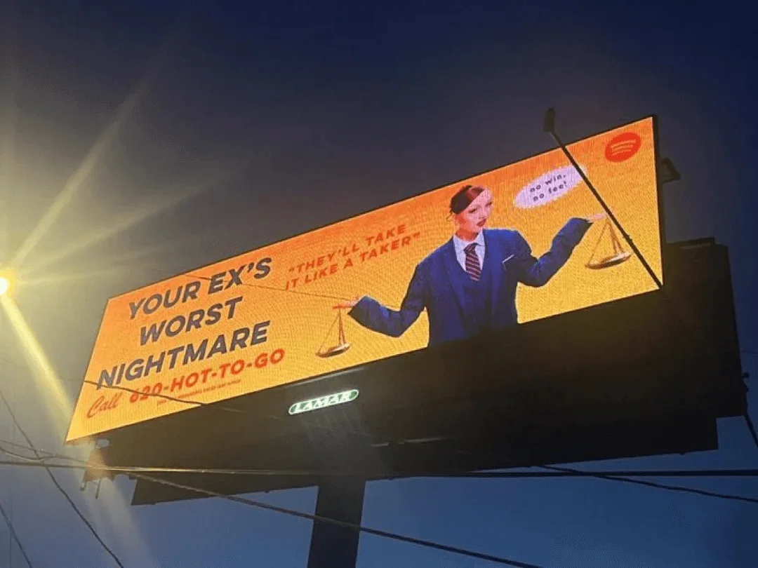 Chappell Roan billboard with the tagline “Your ex’s worst nightmare” and a hotline number that includes the name of one of the artist’s older songs