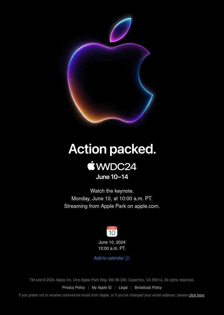 An email from Apple, inviting customers to watch the company’s convention online