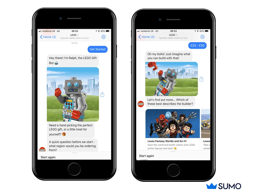 Lego’s chatbot suggesting some products to a customer who is looking for recommendations