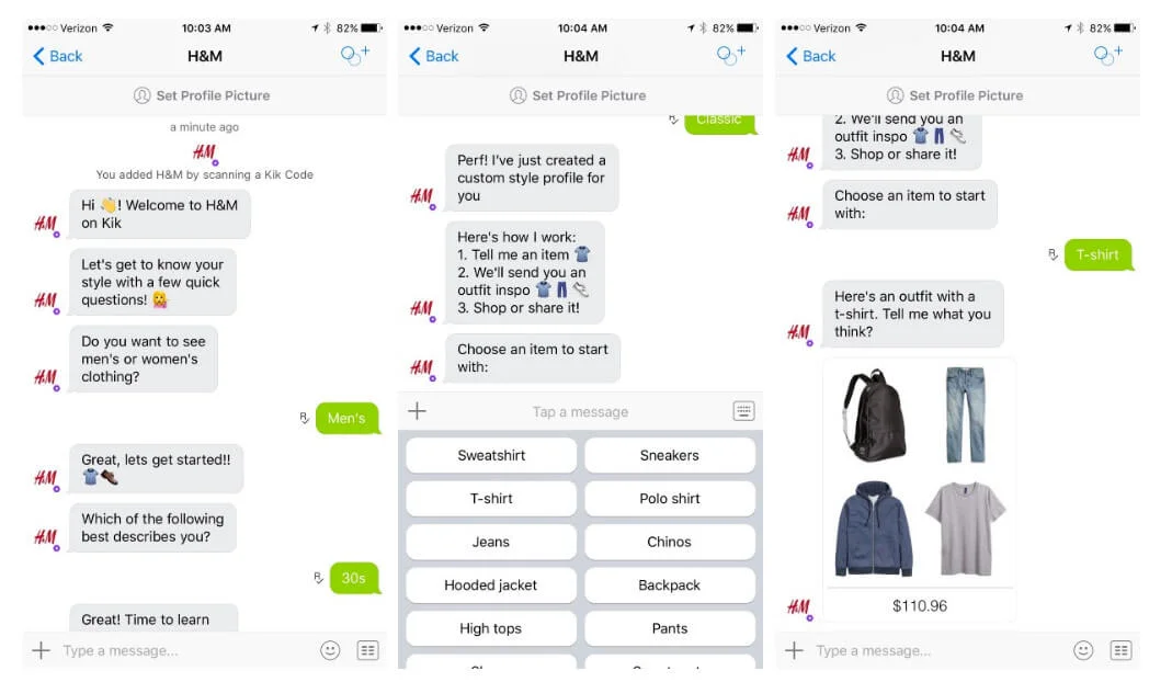 Outfit suggestions from chatbot of H&M online store.
