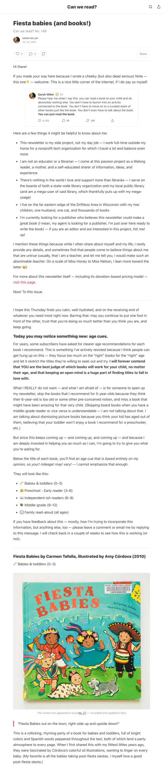 Can we read? email newsletter titled “Fiesta babies (and books!)”
