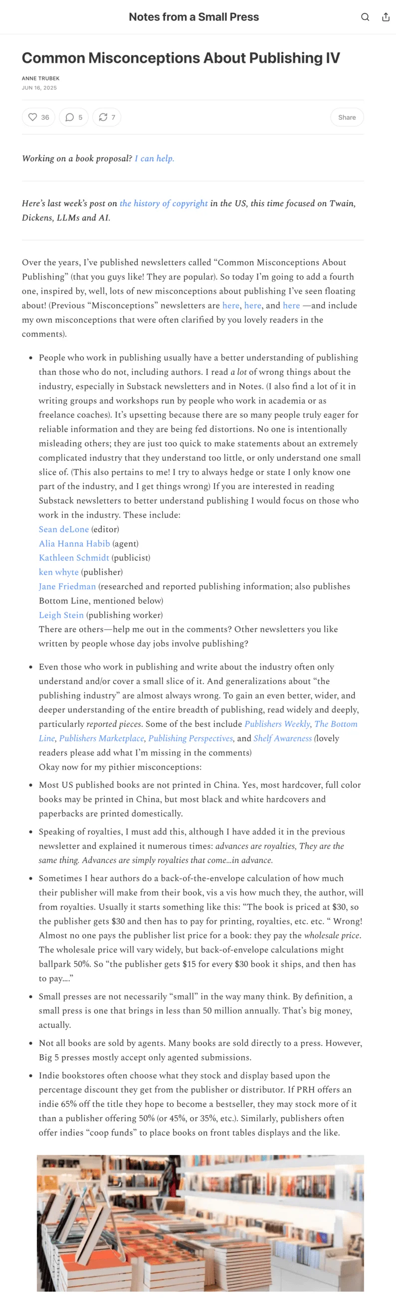 A Notes from a Small Press email newsletter titled “Common Misconceptions About Publishing IV”
