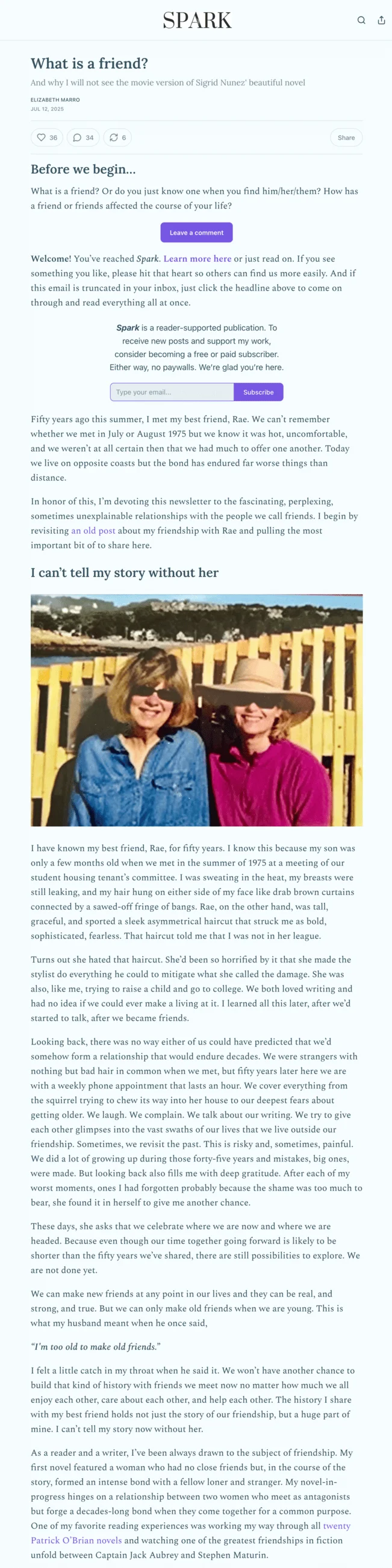 A Spark email newsletter titled “What is a friend?”