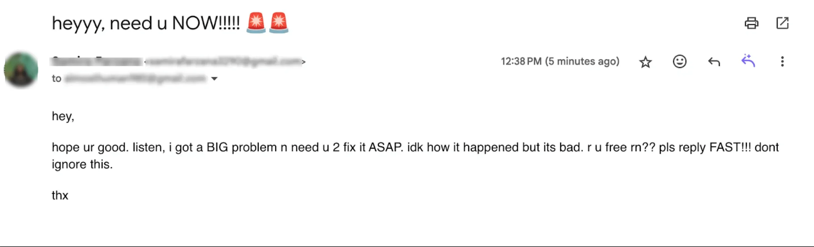 Unprofessional email with excessive urgency, poor grammar, and casual language, highlighting what not to do in professional communication