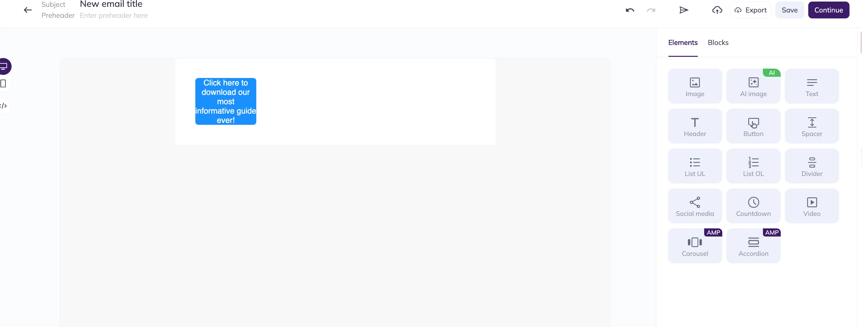 Selzy email builder interface showing a button with text wrapping onto multiple lines