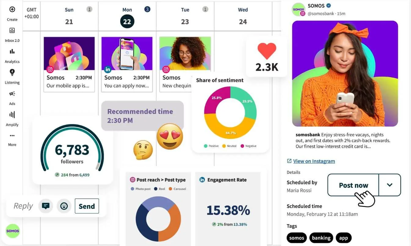 Hootsuite’s main dashboard, with a fully integrated calendar for content scheduling