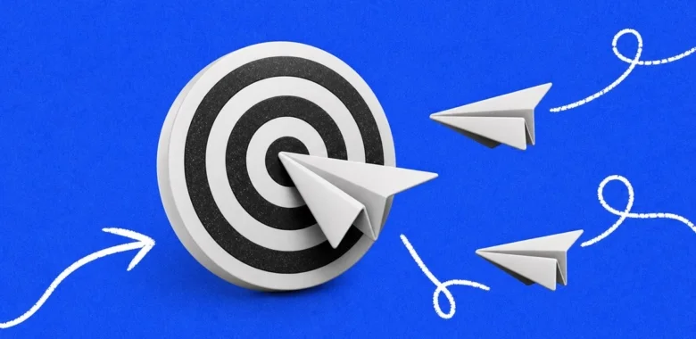 Telegram marketing cover with target and paper planes