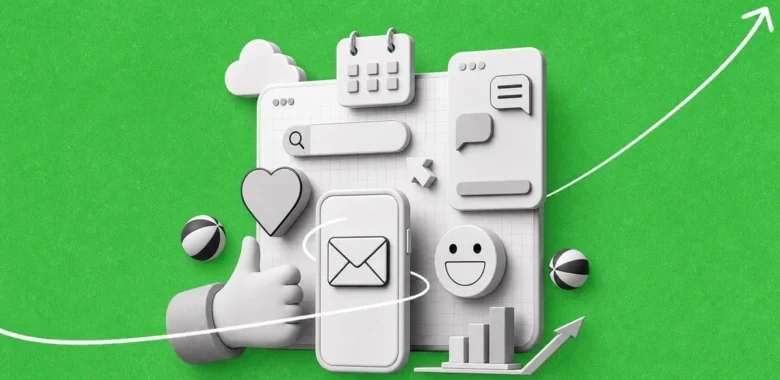 Best email marketing campaigns cover with phone, envelope, planner, and growth chart