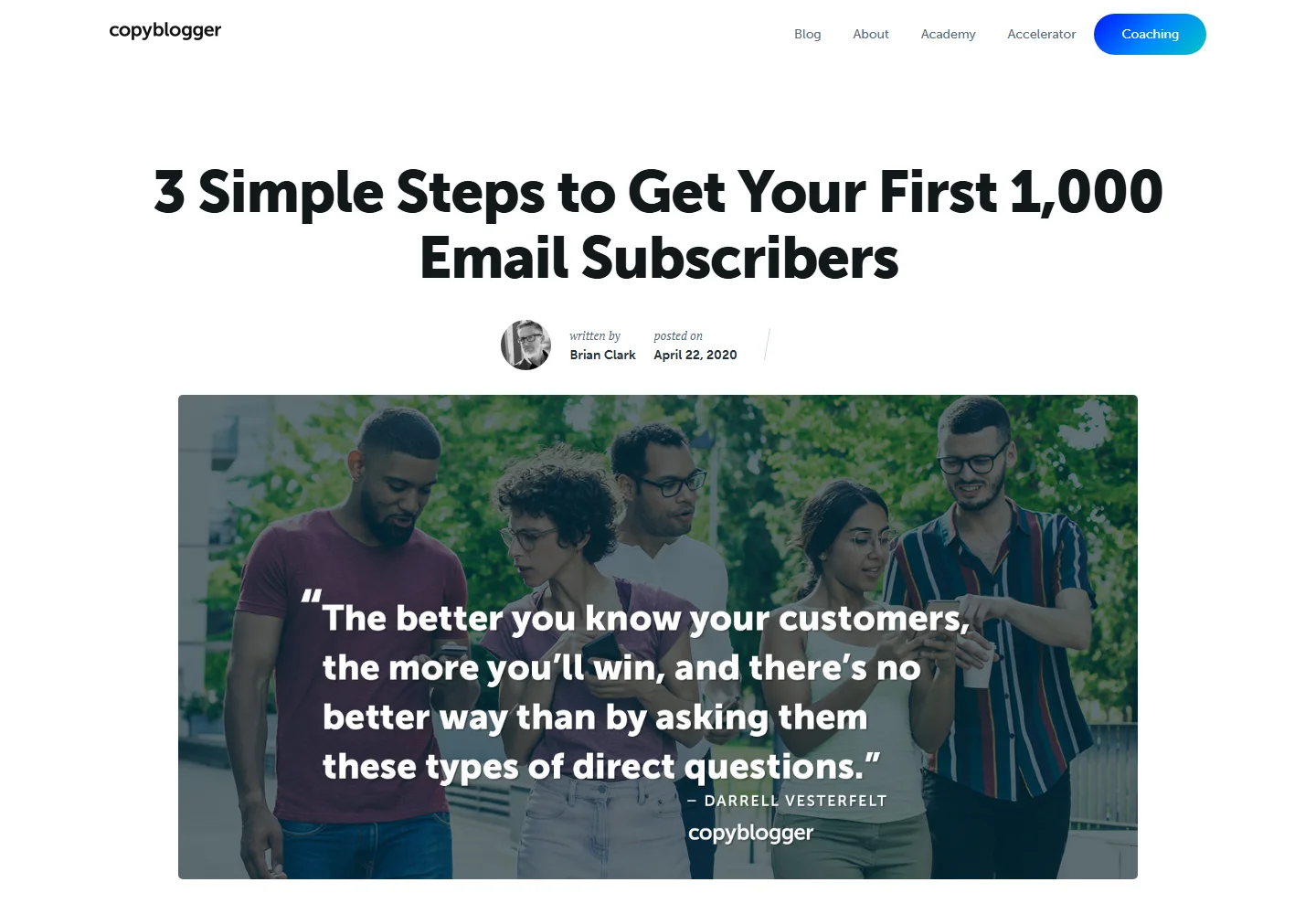 Copyblogger email marketing category page with articles