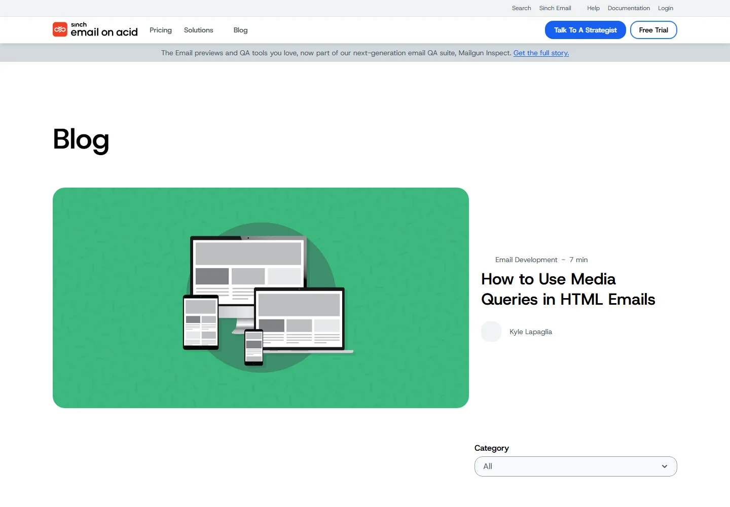 Email on Acid Blog homepage with email QA and testing articles