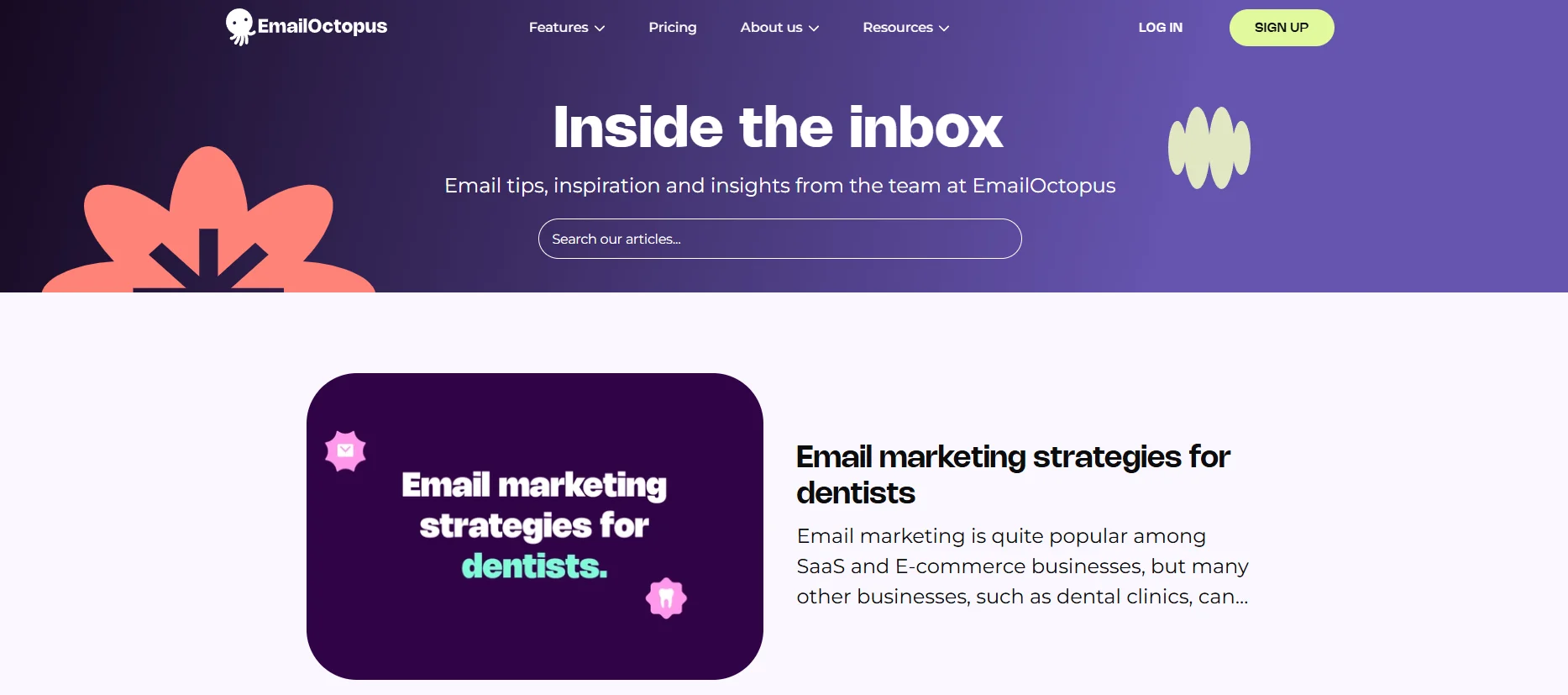 EmailOctopus Blog homepage with email marketing articles