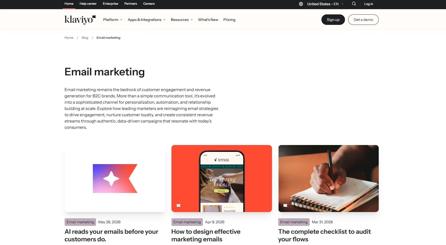 Klaviyo email marketing blog category page