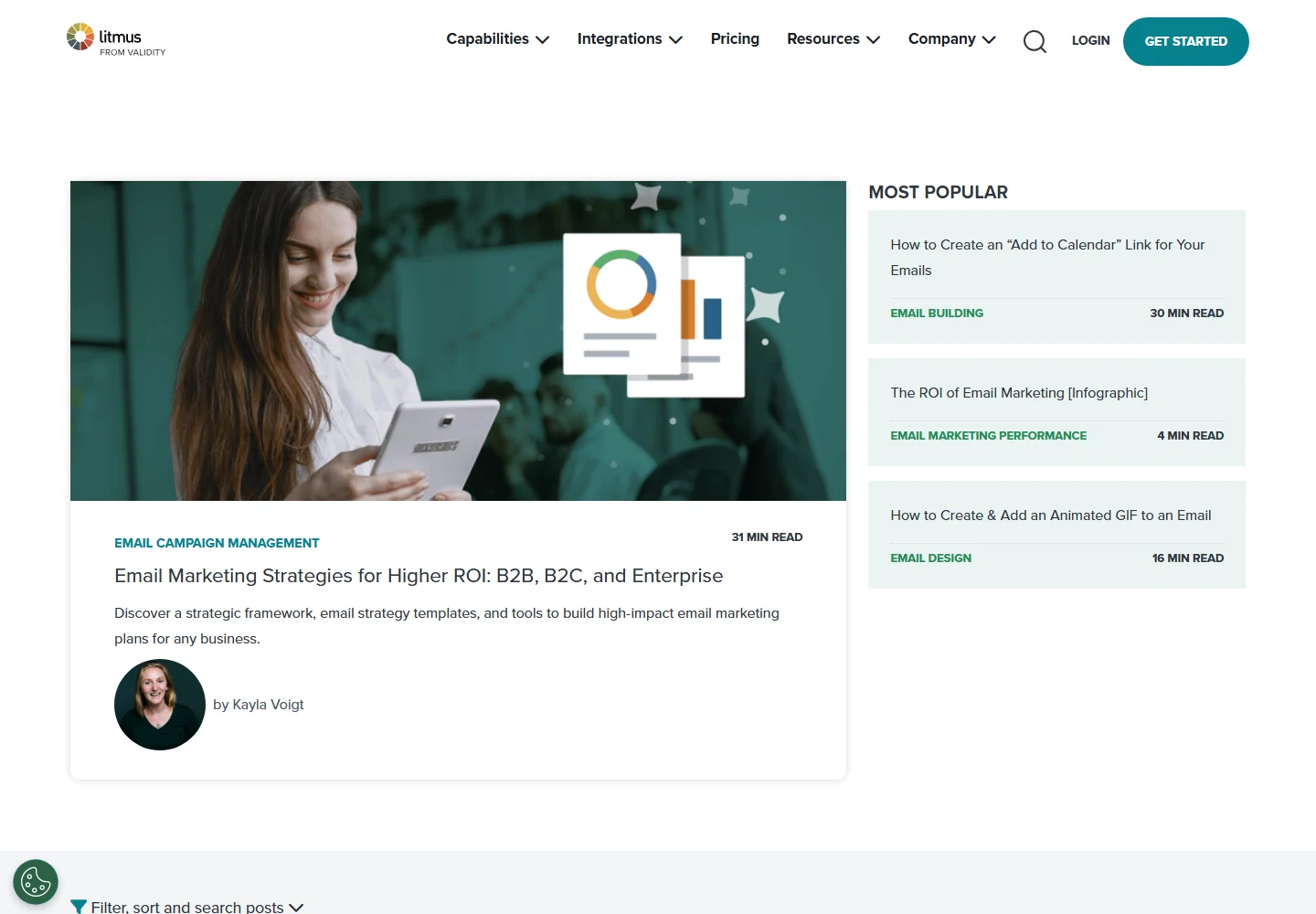 Litmus Blog homepage with email marketing articles