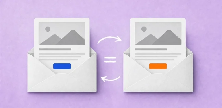 Email A/B testing cover with matching email templates and different CTA button colors