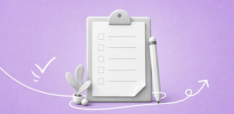 Email marketing checklist cover with clipboard, checklist, and pencil