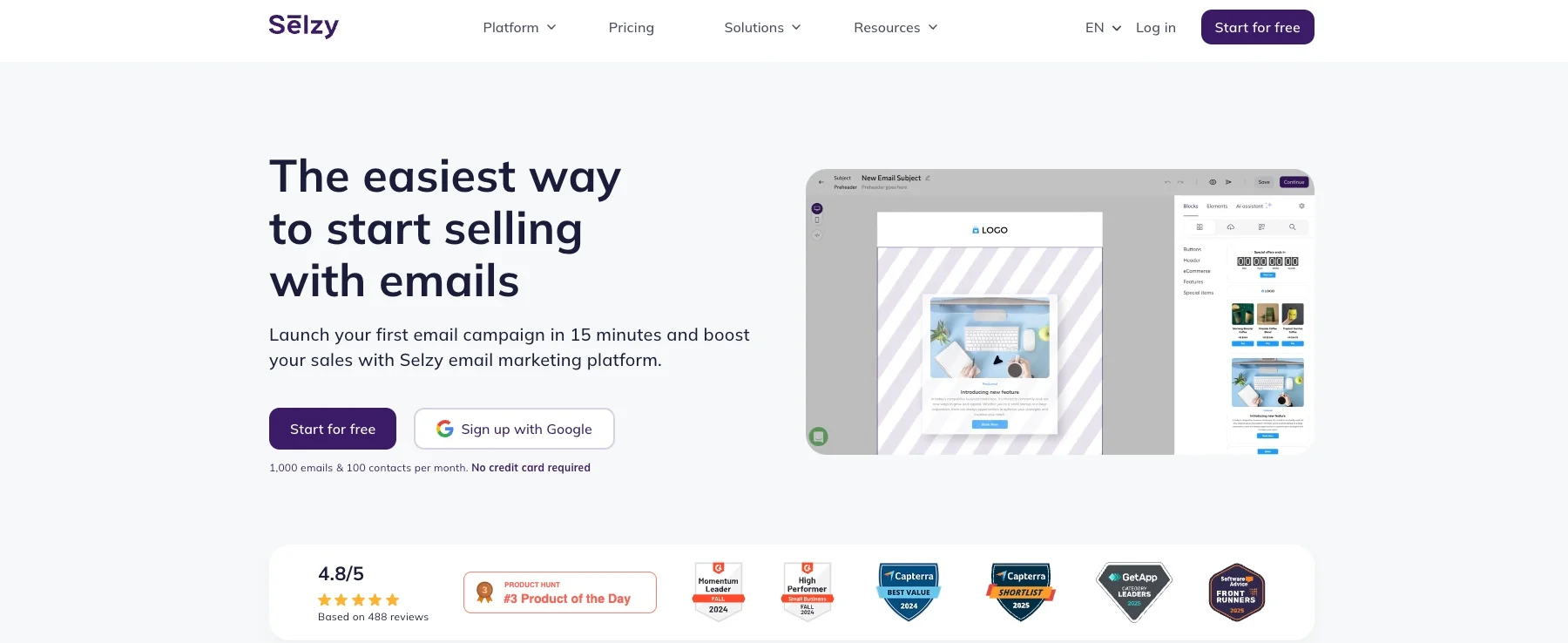Selzy interface for creating and managing bulk email campaigns