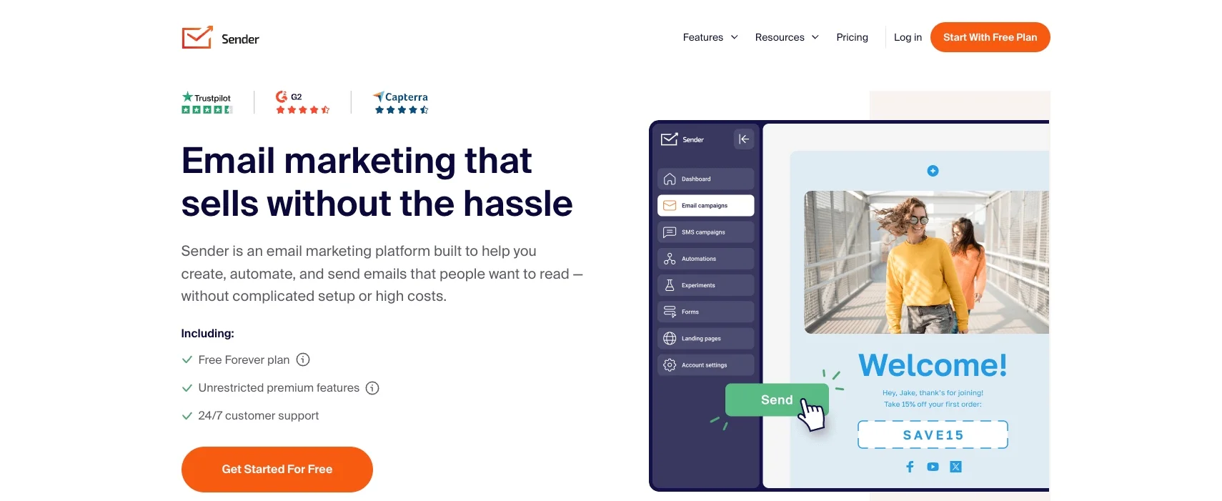 Sender email marketing interface for building bulk email campaigns