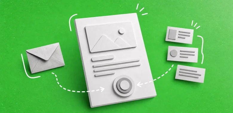 What is a landing page cover with landing page sheet, envelope, cards, and CTA target