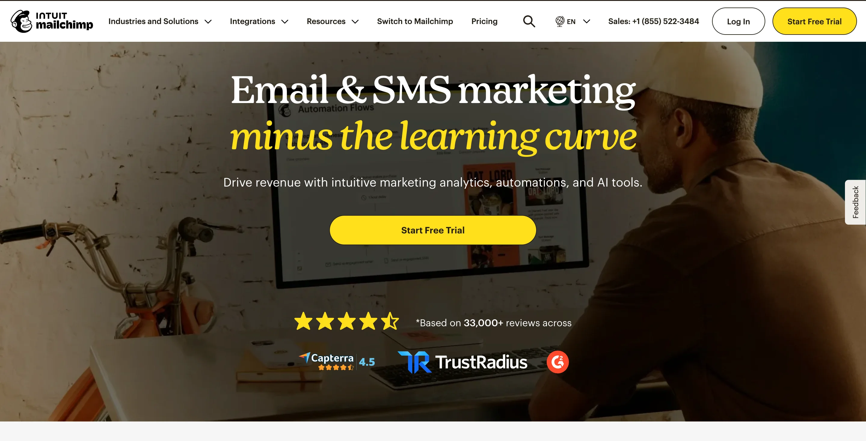 Mailchimp customer journey builder showing a signup trigger, delay, welcome email, and tag assignment