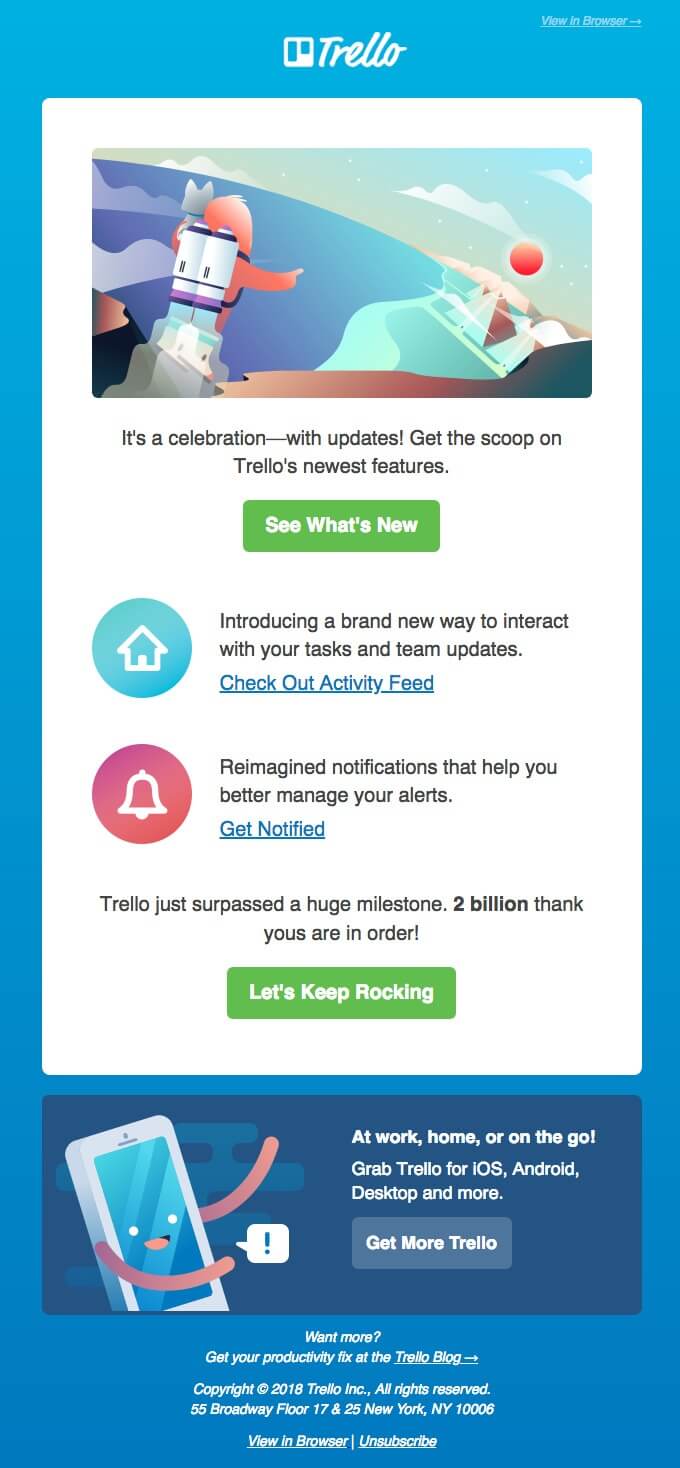 A newsletter example by Trello
