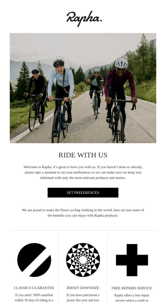 Rapha welcome email.