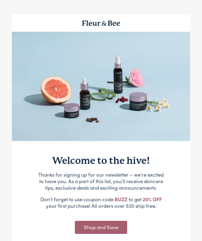 Fleur&Bee welcome email.