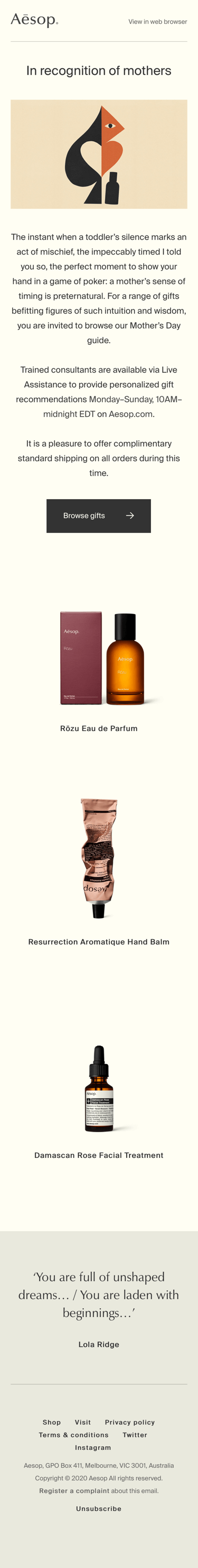 Aesop mobile-friendly emails.