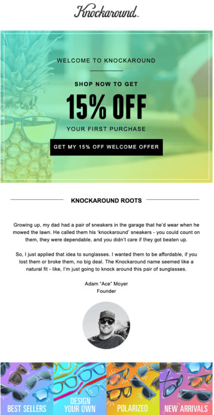 Knockaround welcome email.