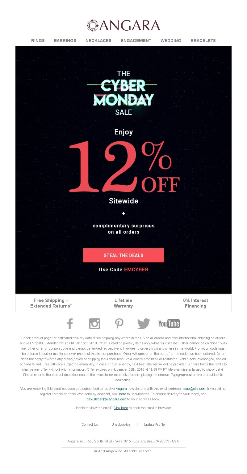 An email announcing the Cyber Monday deal: 12% off sitewide
