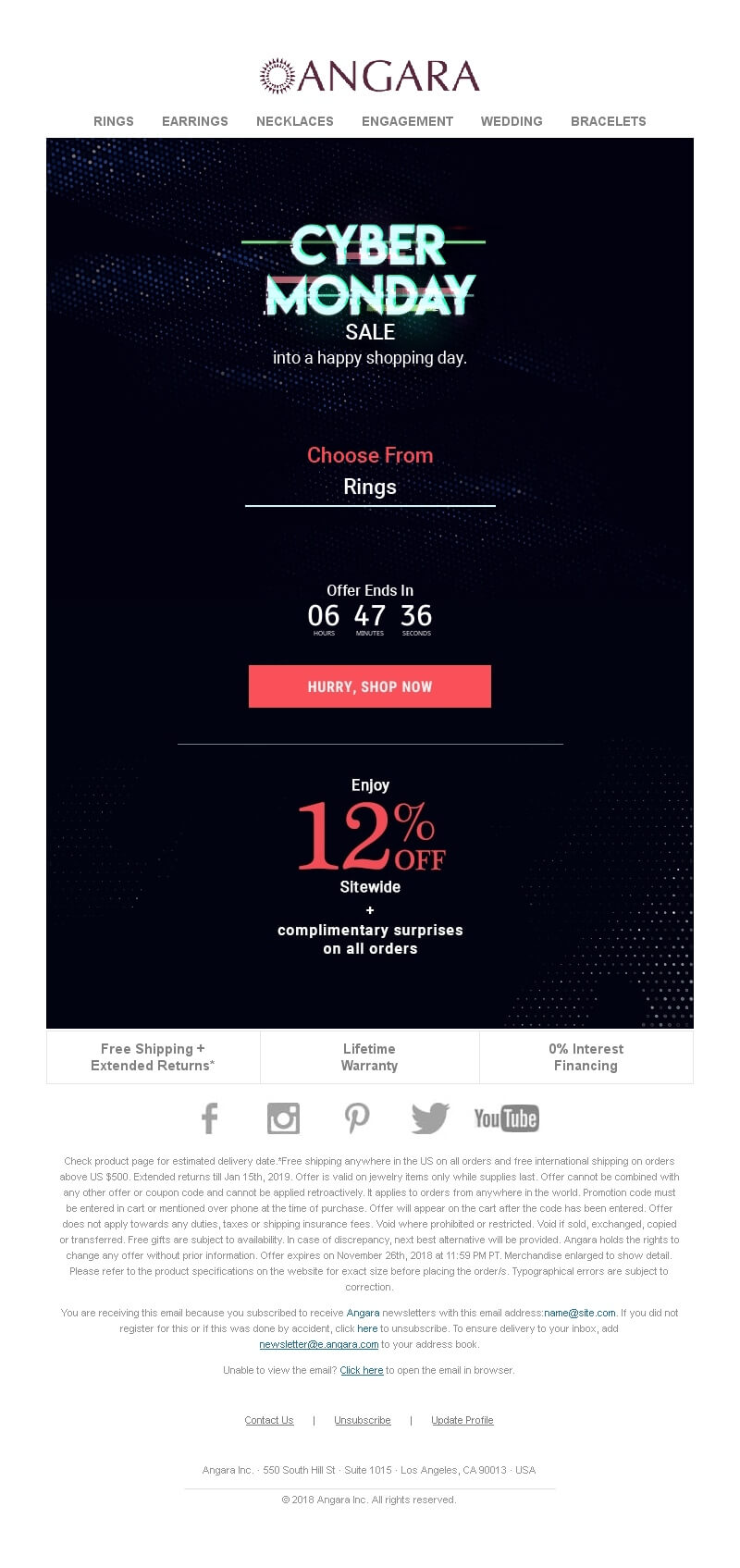 An email reminding customers that the sale will end in 6 hours with a countdown timer