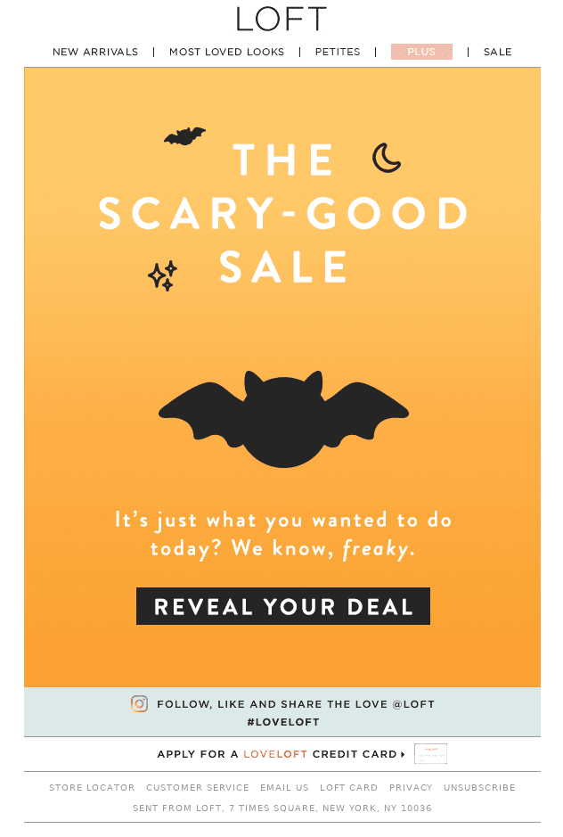 A Halloween email with a yellowy-orange background
