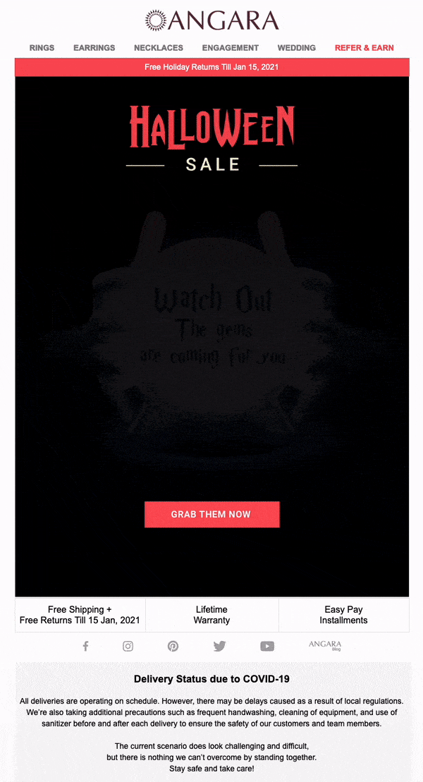A Halloween email with a crystal ball and magical-looking fonts
