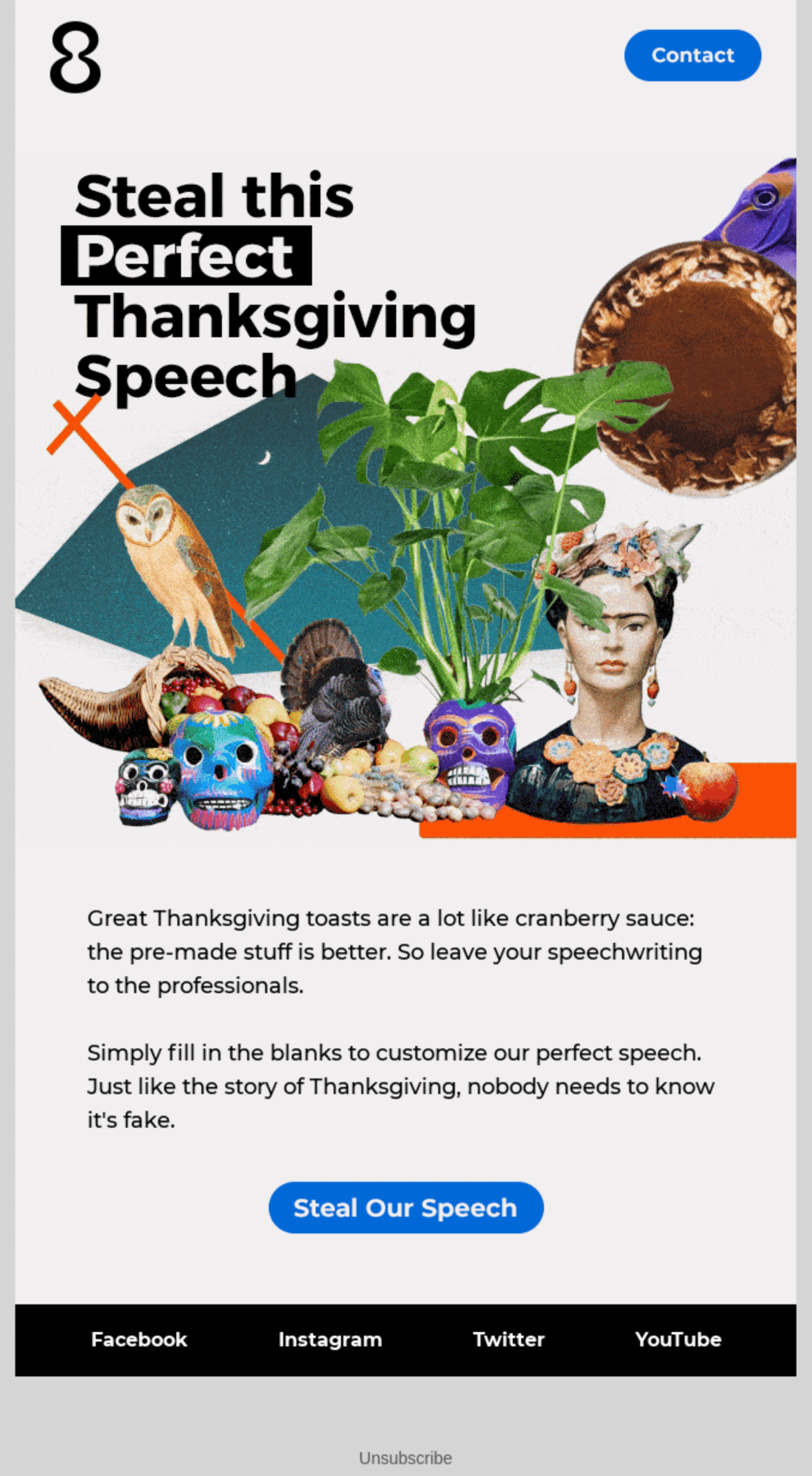 A Thanksgiving email with a CTA button Steal Our Speech