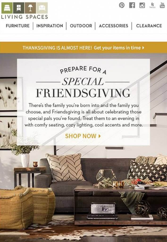 Thanksgiving Email by Living Spaces