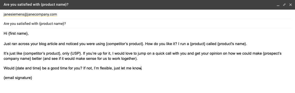 Cold Email Template Mentioning Competitor