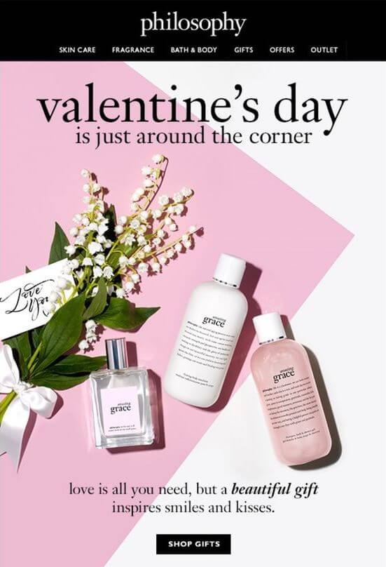 Valentine’s Day email marketing campaign by Philosophy