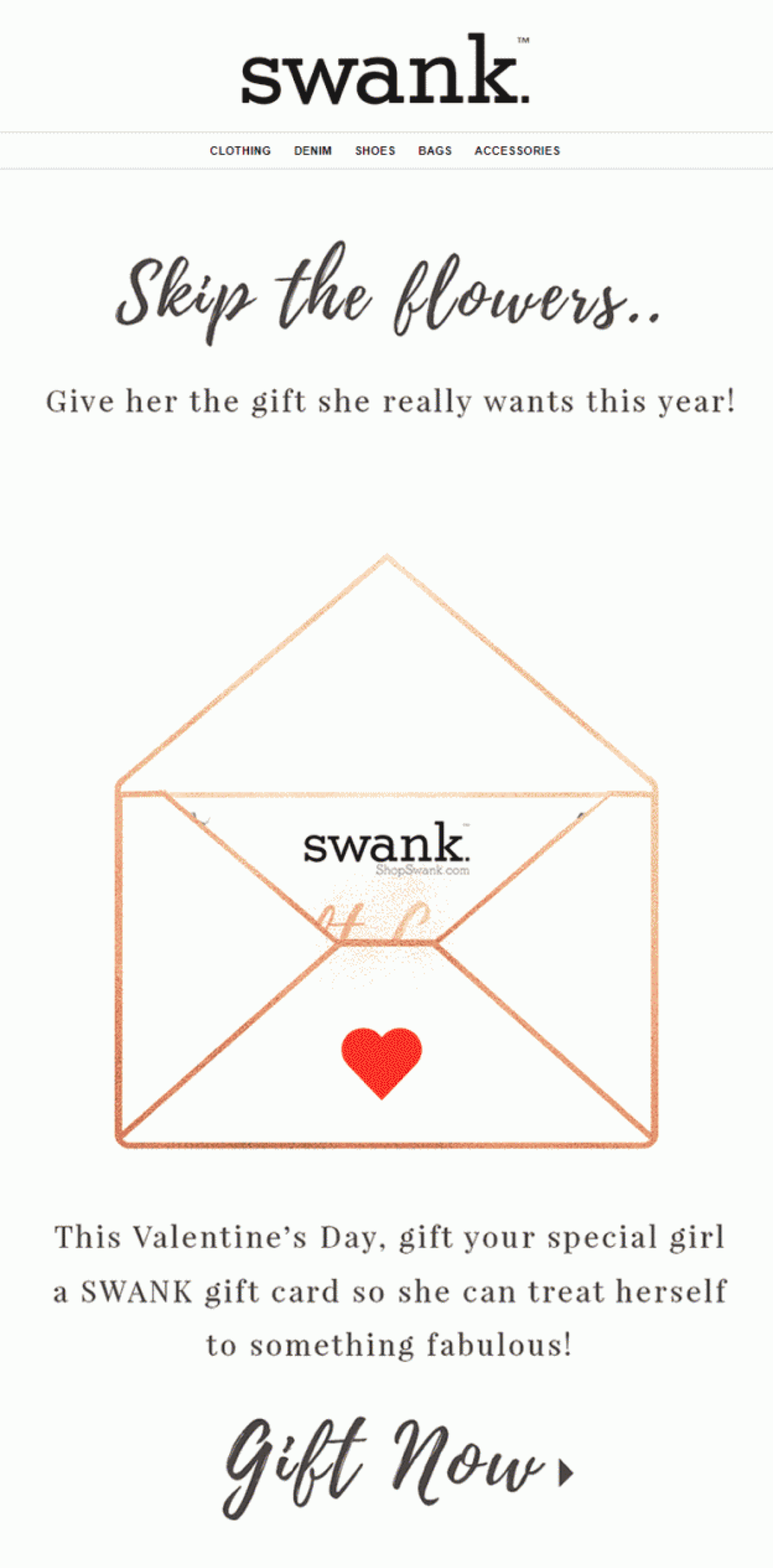 Valentine’s Day email marketing campaign by Swank