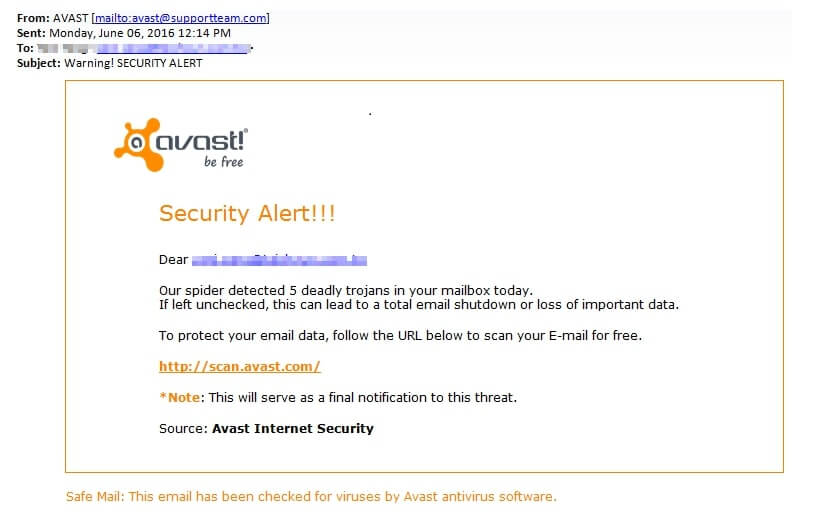 an example of fake security alert