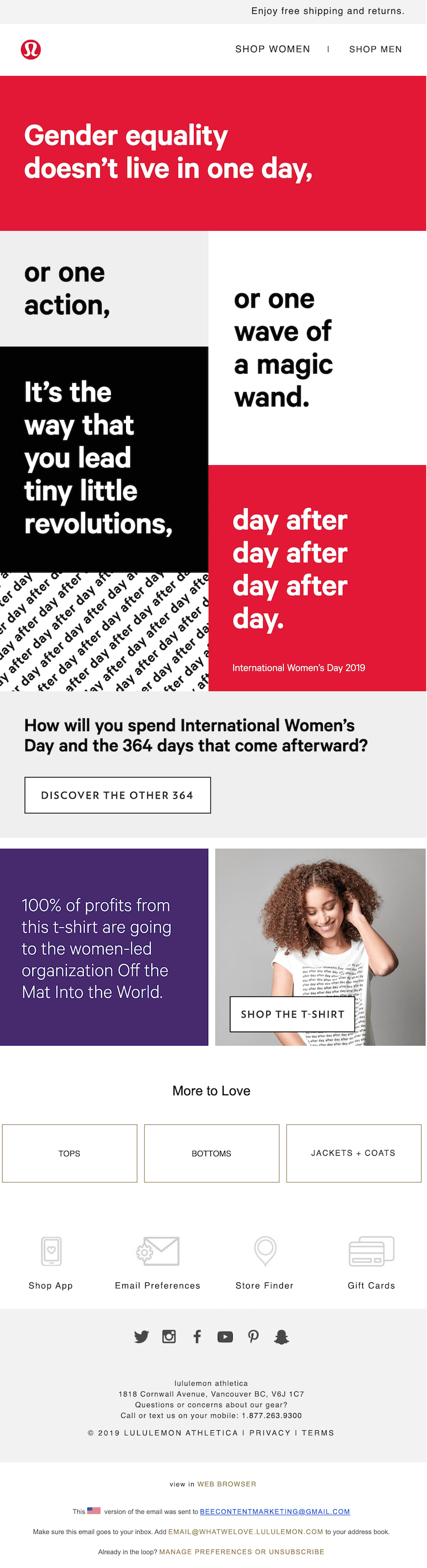 International Women’s Day Email by Lululemon