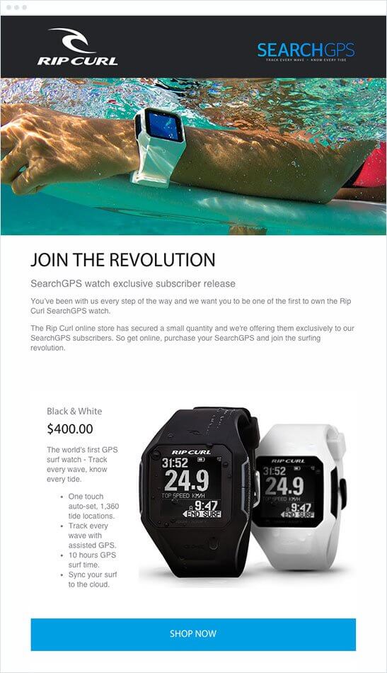 Example of Email Campaign by RipCurl