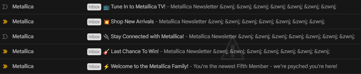Metallica newsletter subject lines