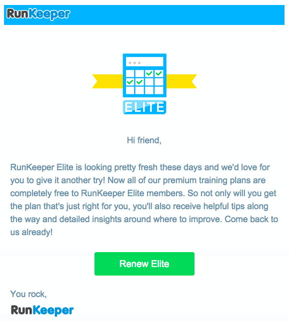 Example of Email Campaign by RunKeeper