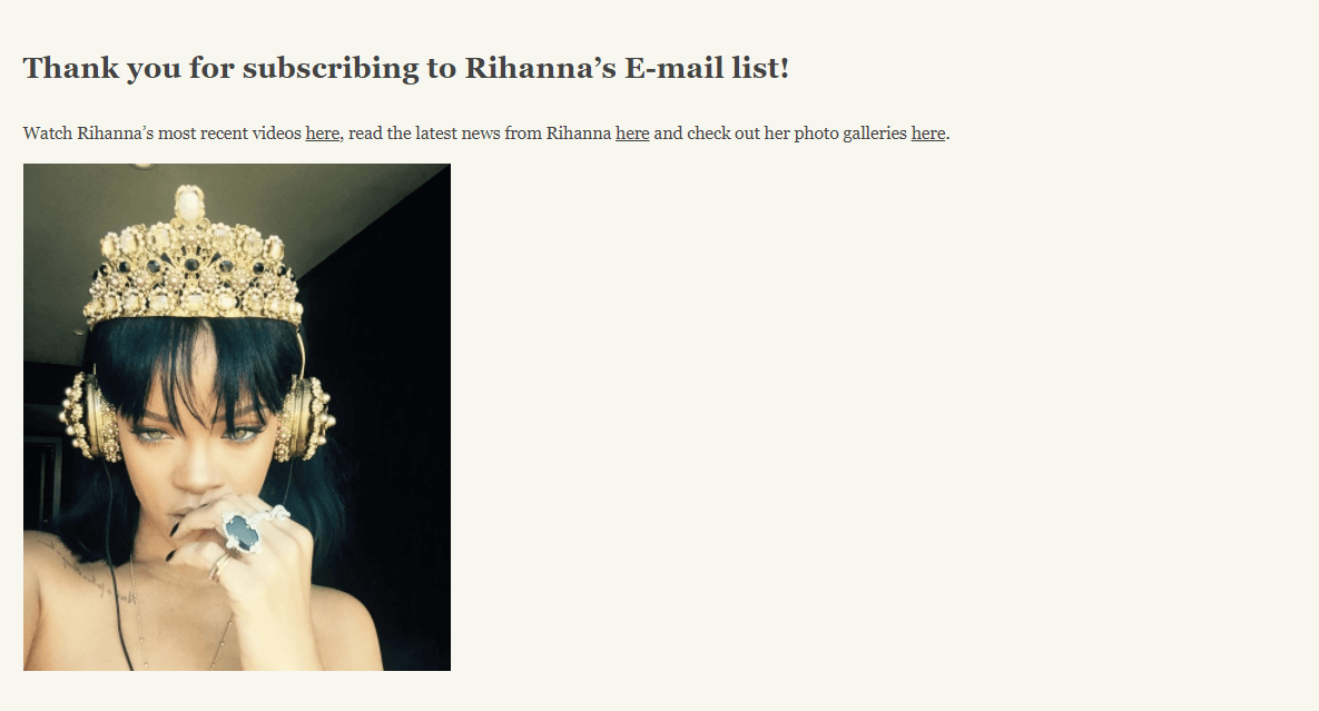 The first thing I noticed is “E-mail”. Well, email marketing doesn’t seem to be a priority for Rihanna’s brand