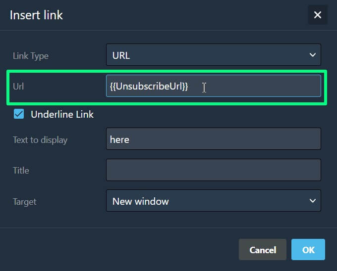 A window with link parameters
