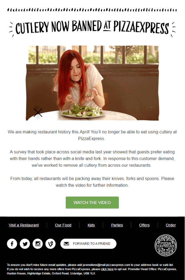 April Fools’ Email Example by PizzaExpress