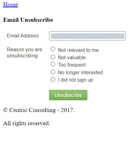 an example of an unsubscribe page